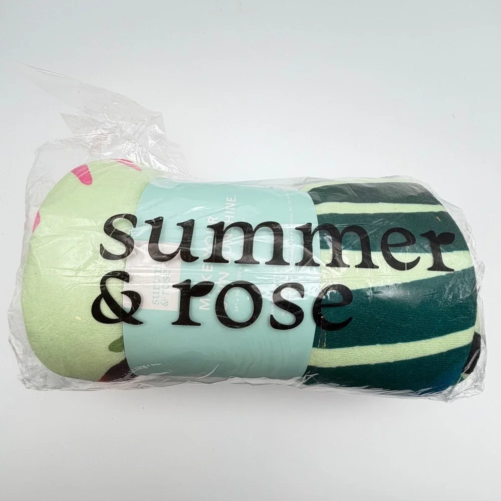 Summer & Rose Palms Beach Towel Green Orange Pink Tropical Stripe‎ 39x70